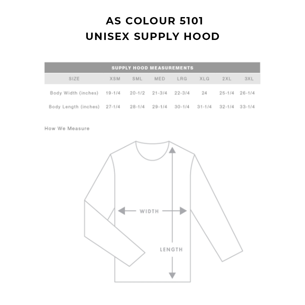 As colour discount size chart hoodie